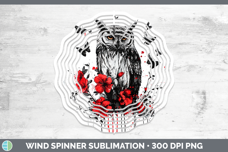 Owl Animals Red Drips Wind Spinner Sublimation Design
