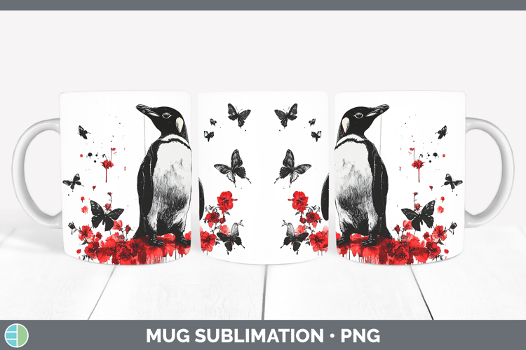 Penguin Animals Red Drips Mug Wrap Sublimation Design