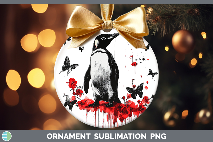 Penguin Animals Red Drips Ornament Sublimation Design