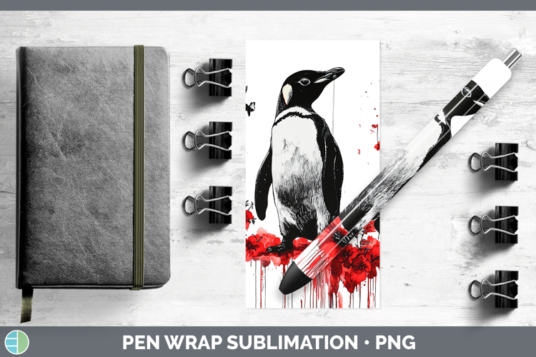Penguin Animals Red Drips Pen Wrap Sublimation Design
