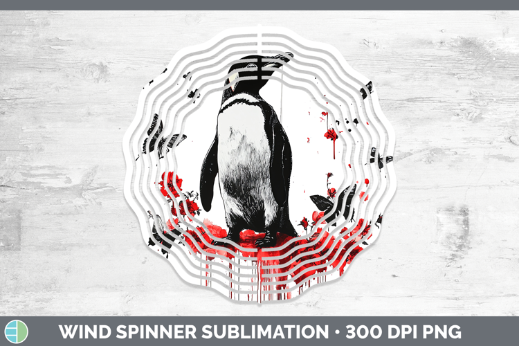 Penguin Animals Red Drips Wind Spinner Sublimation Design