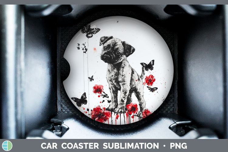Puppy Animals Red Drips Car Coaster Sublimation Design