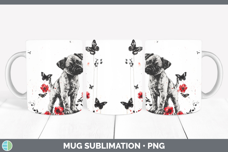 Puppy Animals Red Drips Mug Wrap Sublimation Design