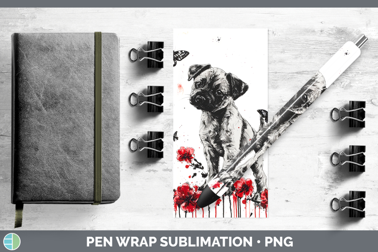 Puppy Animals Red Drips Pen Wrap Sublimation Design