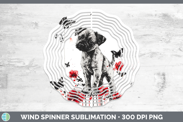 Puppy Animals Red Drips Wind Spinner Sublimation Design