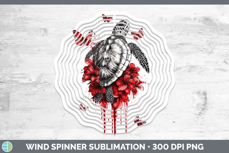 Sea Turtle Animals Red Drips Wind Spinner Sublimation Design