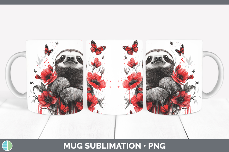 Sloth Animals Red Drips Mug Wrap Sublimation Design