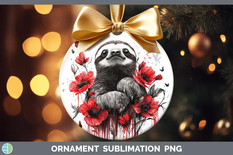 Sloth Animals Red Drips Ornament Sublimation Design