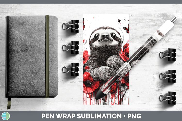 Sloth Animals Red Drips Pen Wrap Sublimation Design