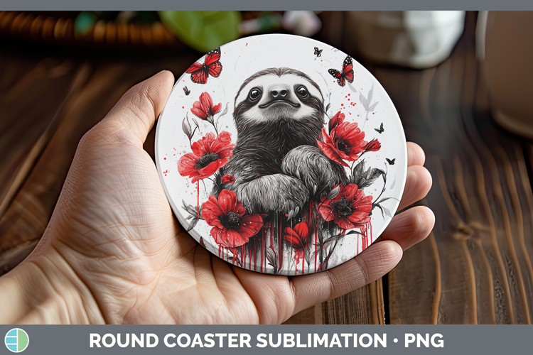 Sloth Animals Red Drips Round Coaster Sublimation Design