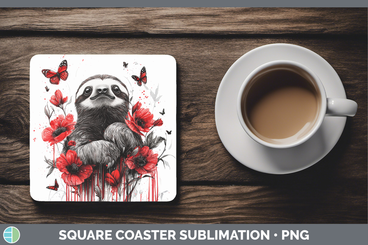 Sloth Animals Red Drips Square Coaster Sublimation Design