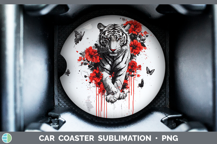 Tiger Animals Red Drips Car Coaster Sublimation Design