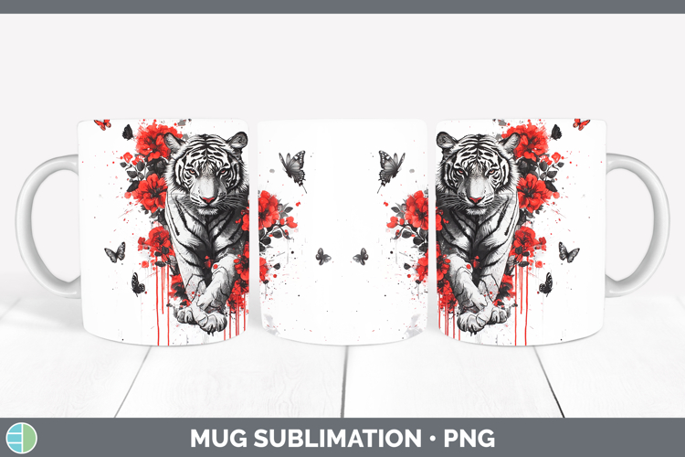 Tiger Animals Red Drips Mug Wrap Sublimation Design