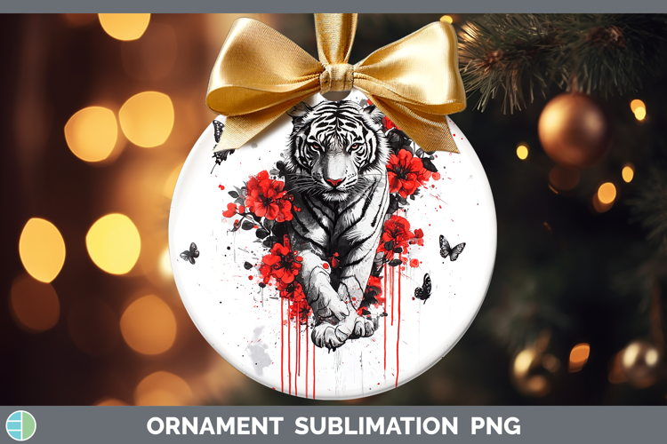 Tiger Animals Red Drips Ornament Sublimation Design