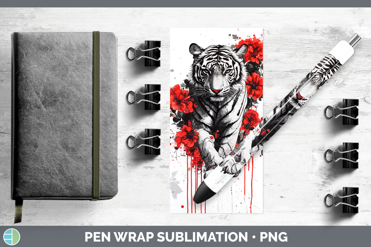 Tiger Animals Red Drips Pen Wrap Sublimation Design