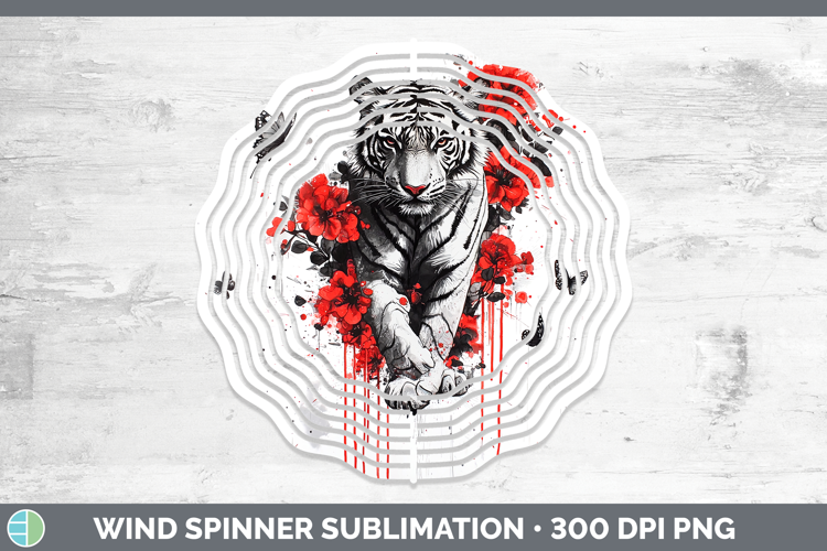 Tiger Animals Red Drips Wind Spinner Sublimation Design