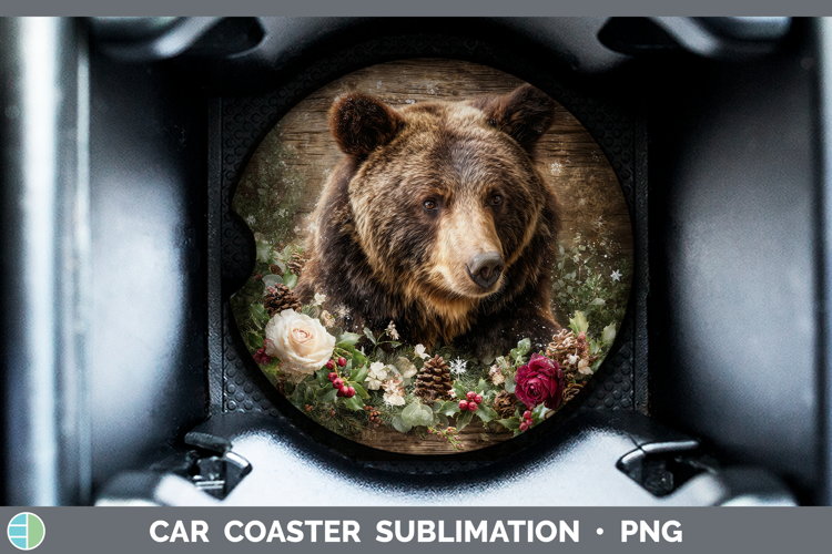 Bear Animals Rustic Christmas Car Coaster Sublimation Design