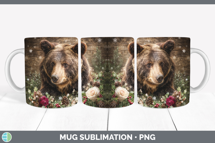 Bear Animals Rustic Christmas Mug Wrap Sublimation Design