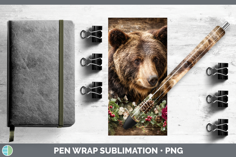 Bear Animals Rustic Christmas Pen Wrap Sublimation Design