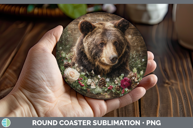Bear Animals Rustic Christmas Round Coaster Sublimation Desi
