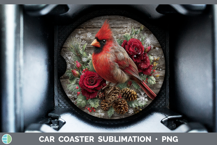 Cardinal Animals Rustic Christmas Car Coaster Sublimation De