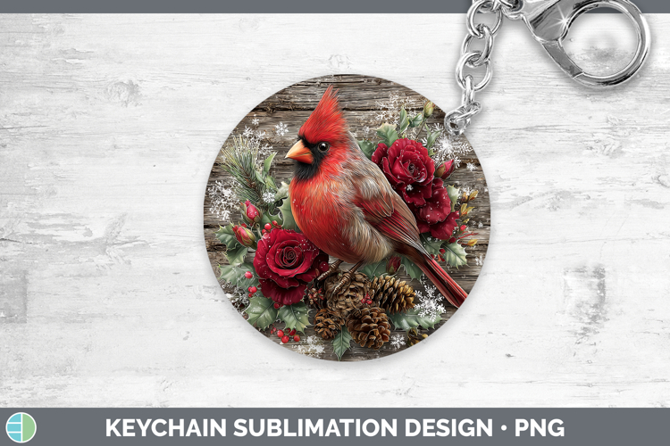 Cardinal Animals Rustic Christmas Keychain Sublimation Desig