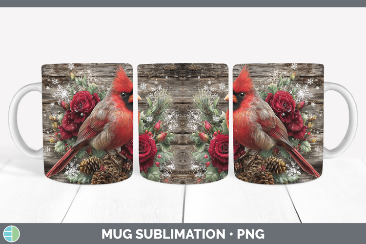 Cardinal Animals Rustic Christmas Mug Wrap Sublimation Desig