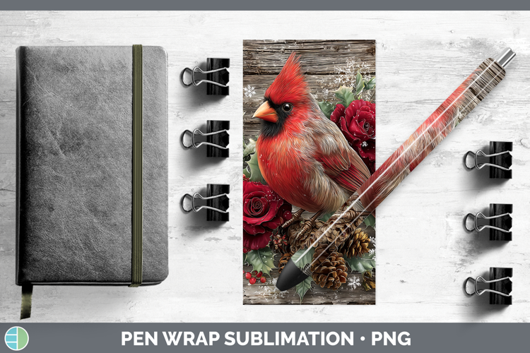 Cardinal Animals Rustic Christmas Pen Wrap Sublimation Desig