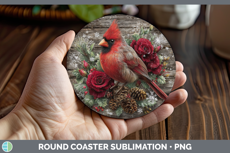 Cardinal Animals Rustic Christmas Round Coaster Sublimation