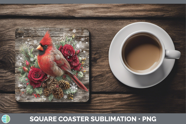 Cardinal Animals Rustic Christmas Square Coaster Sublimation