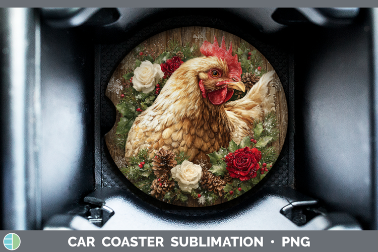 Chicken Animals Rustic Christmas Car Coaster Sublimation Des