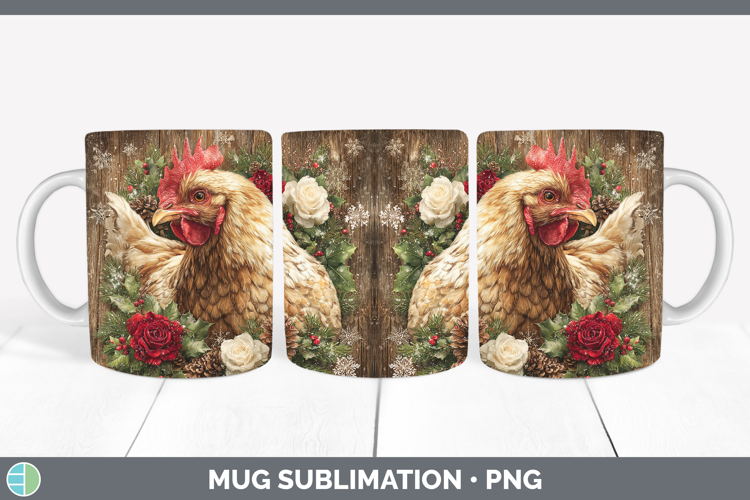 Chicken Animals Rustic Christmas Mug Wrap Sublimation Design