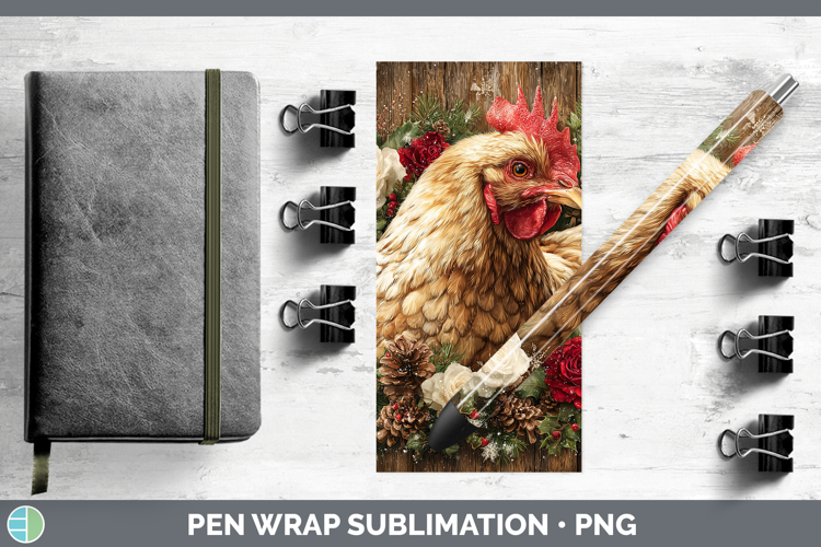 Chicken Animals Rustic Christmas Pen Wrap Sublimation Design