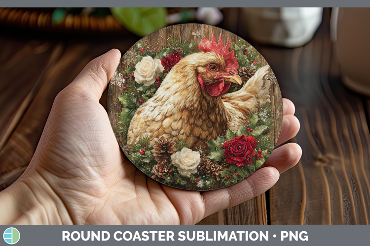 Chicken Animals Rustic Christmas Round Coaster Sublimation D