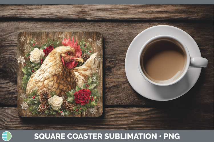 Chicken Animals Rustic Christmas Square Coaster Sublimation