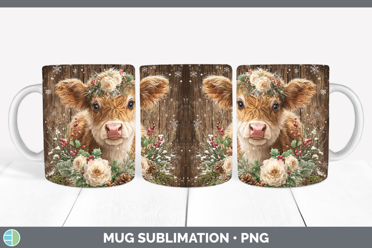 Cow Animals Rustic Christmas Mug Wrap Sublimation Design