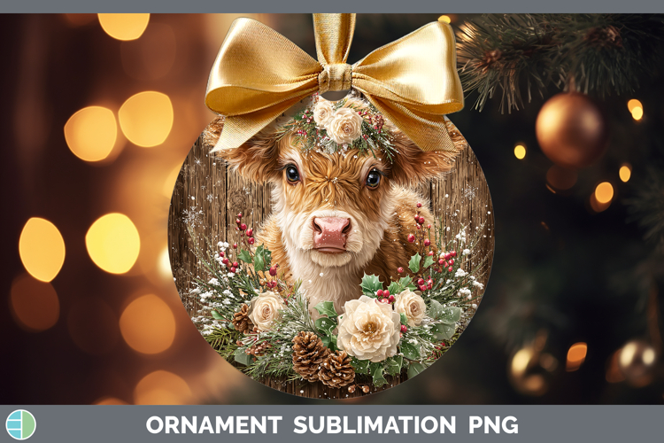 Cow Animals Rustic Christmas Ornament Sublimation Design