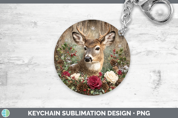 Deer Animals Rustic Christmas Keychain Sublimation Design