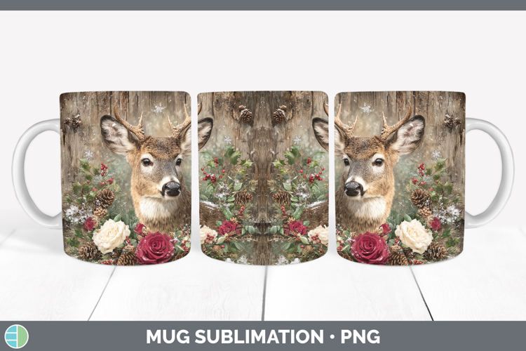 Deer Animals Rustic Christmas Mug Wrap Sublimation Design