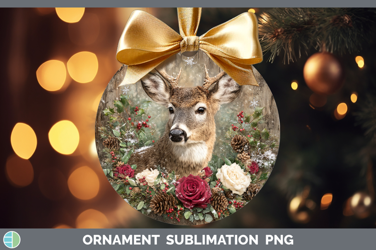 Deer Animals Rustic Christmas Ornament Sublimation Design