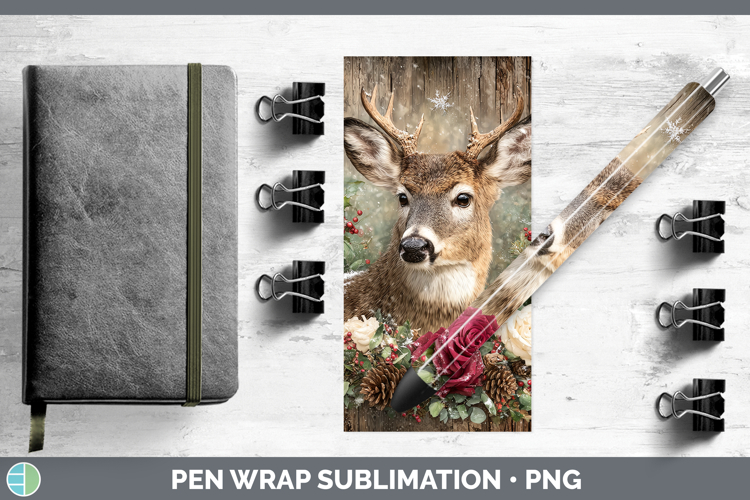 Deer Animals Rustic Christmas Pen Wrap Sublimation Design