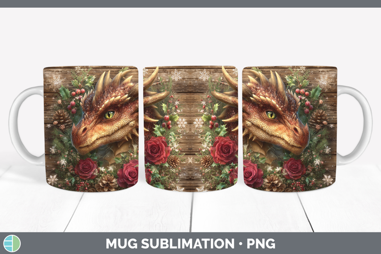 Dragon Animals Rustic Christmas Mug Wrap Sublimation Design