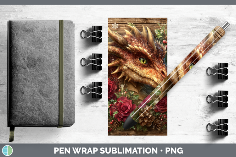 Dragon Animals Rustic Christmas Pen Wrap Sublimation Design