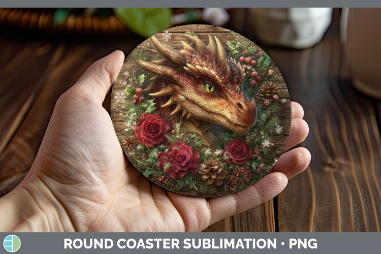 Dragon Animals Rustic Christmas Round Coaster Sublimation De