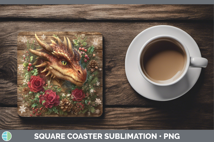 Dragon Animals Rustic Christmas Square Coaster Sublimation D