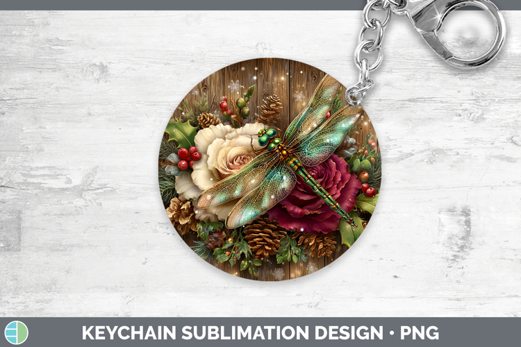 Dragonfly Animals Rustic Christmas Keychain Sublimation Desi
