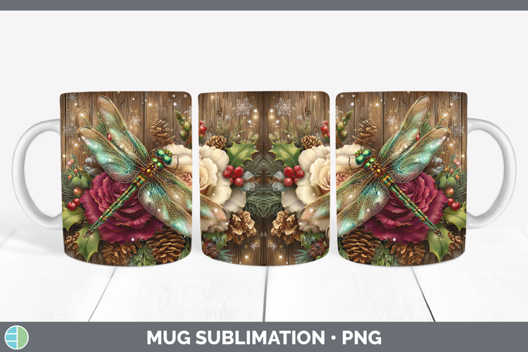 Dragonfly Animals Rustic Christmas Mug Wrap Sublimation Desi