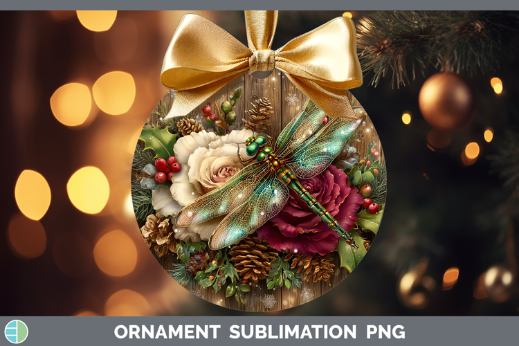 Dragonfly Animals Rustic Christmas Ornament Sublimation Desi