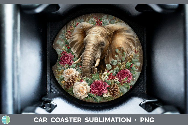 Elephant Animals Rustic Christmas Car Coaster Sublimation De