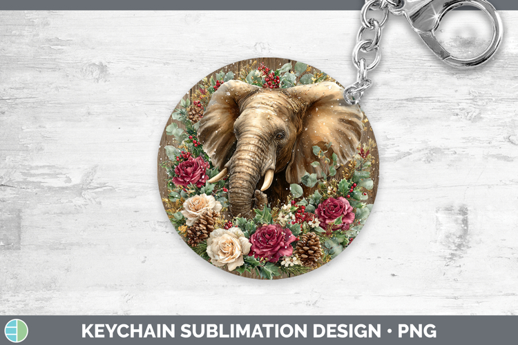Elephant Animals Rustic Christmas Keychain Sublimation Desig